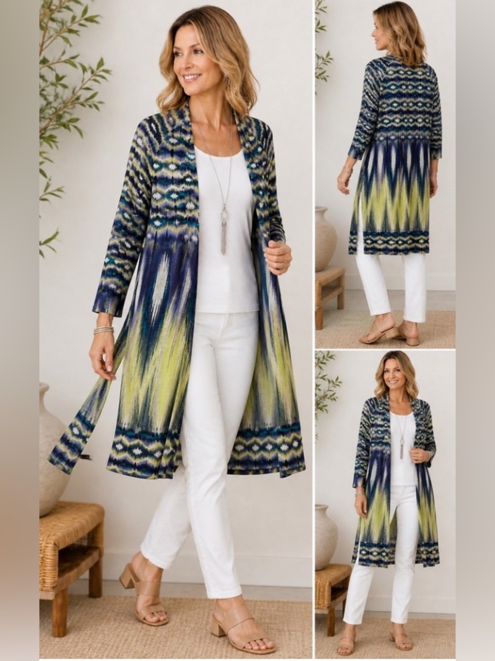 Chicos Linen Cardigan in Purple, Blue & Yellow 1